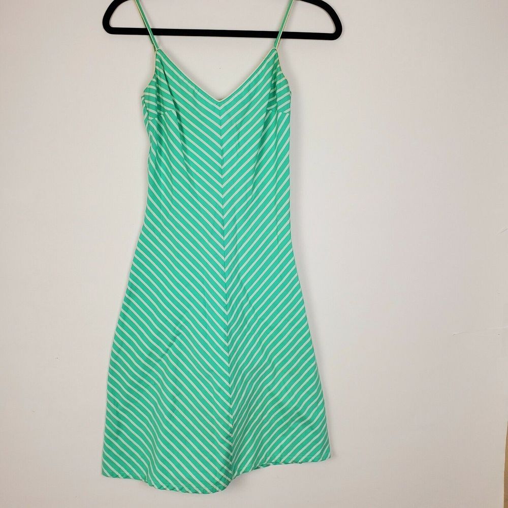 Cotton Green White Striped Sundress Adjustable Straps XS‎ Sleeveless